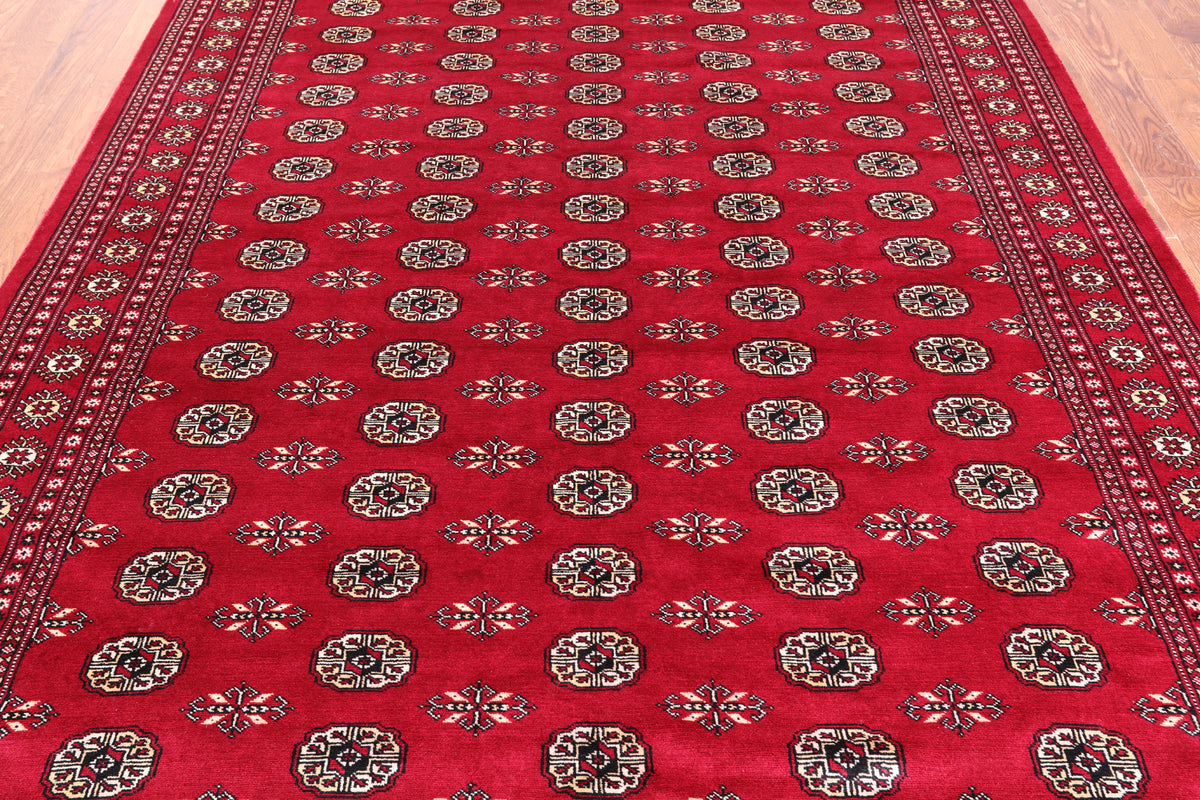 Red Bokhara Handmade Wool Rug - 7' 2" X 9' 7"