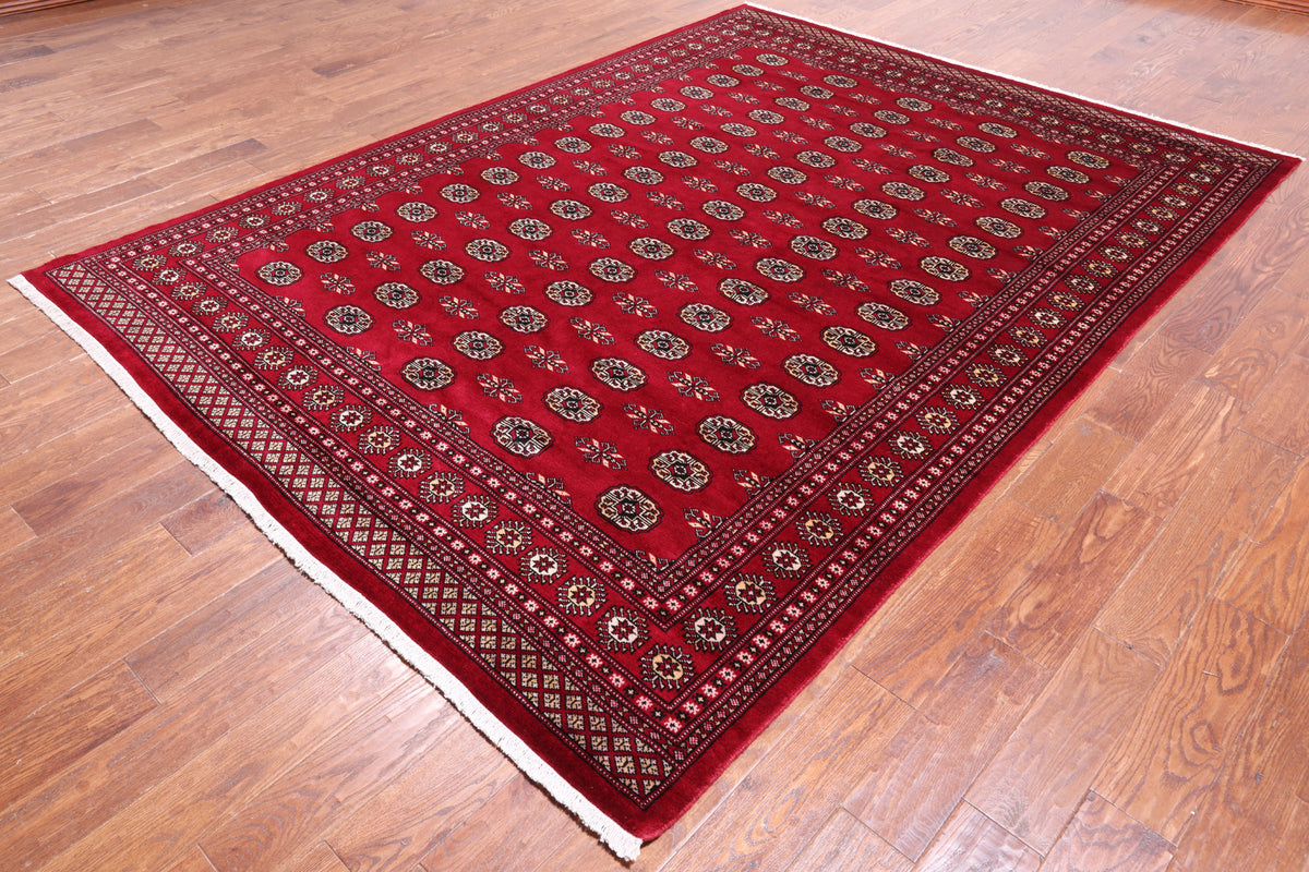 Red Bokhara Handmade Wool Rug - 7' 2" X 9' 7"