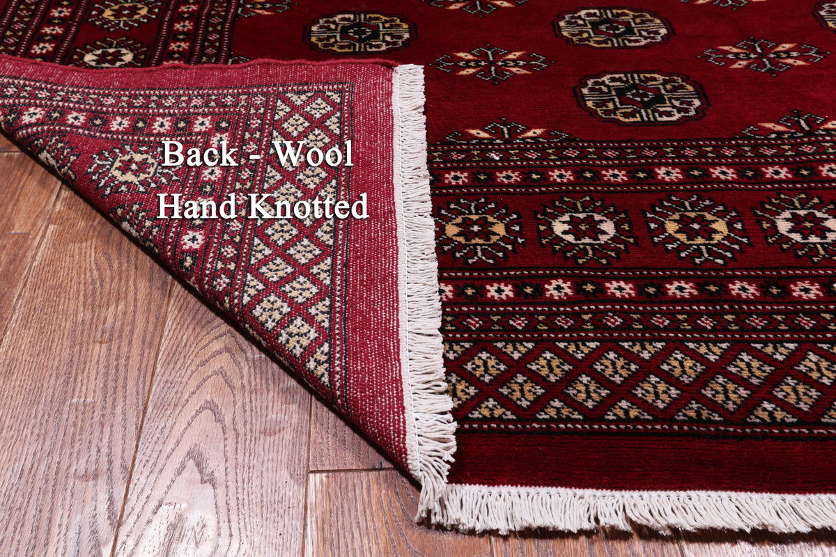Red Bokhara Handmade Wool Rug - 7' 2" X 9' 7"