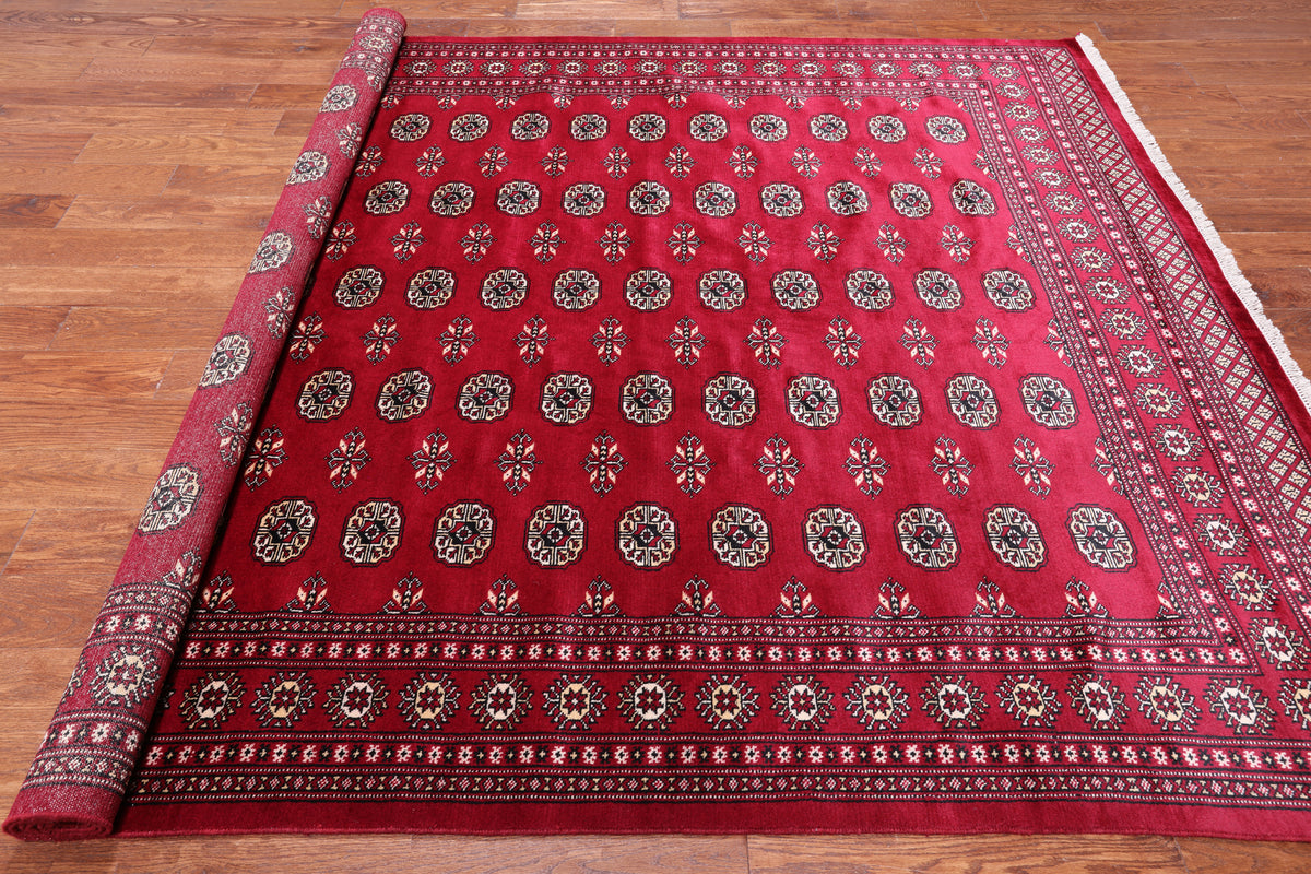 Red Bokhara Handmade Wool Rug - 7' 2" X 9' 7"