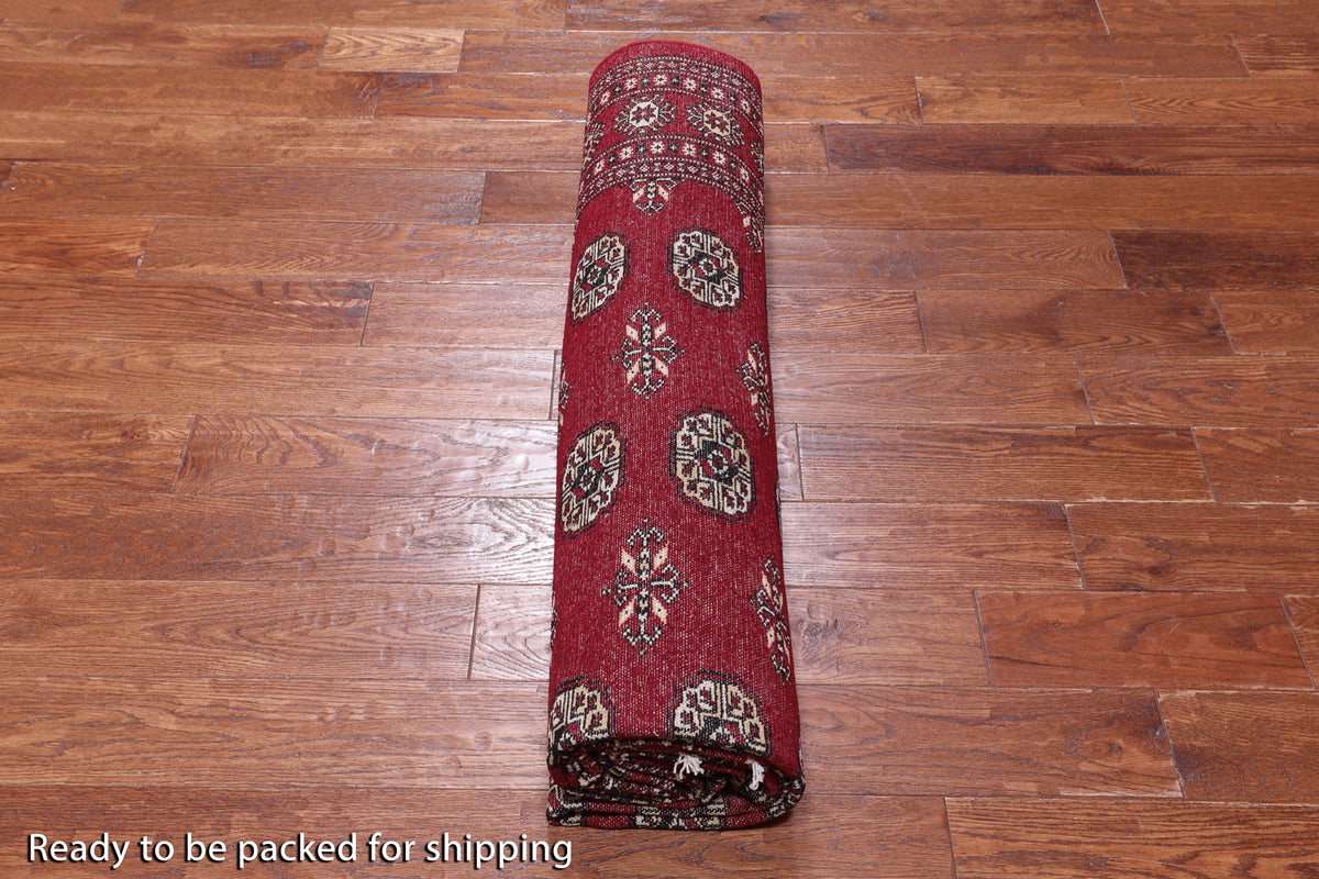 Red Bokhara Handmade Wool Rug - 7' 2" X 9' 7"