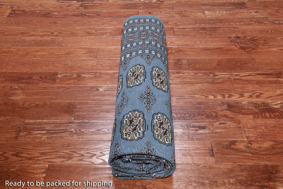 Blue Bokhara Hand Knotted Wool Rug - 6' 11" X 9' 8"