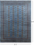 Blue Bokhara Hand Knotted Wool Rug - 6' 11" X 9' 8"