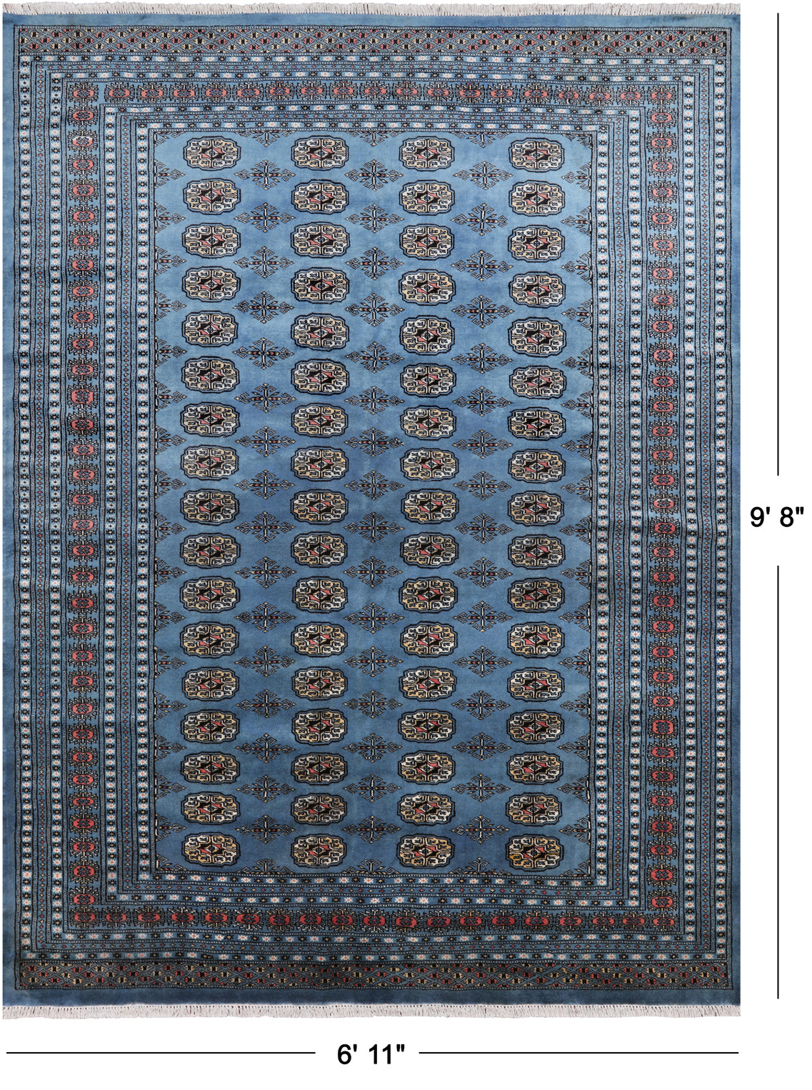Blue Bokhara Hand Knotted Wool Rug - 6' 11" X 9' 8"