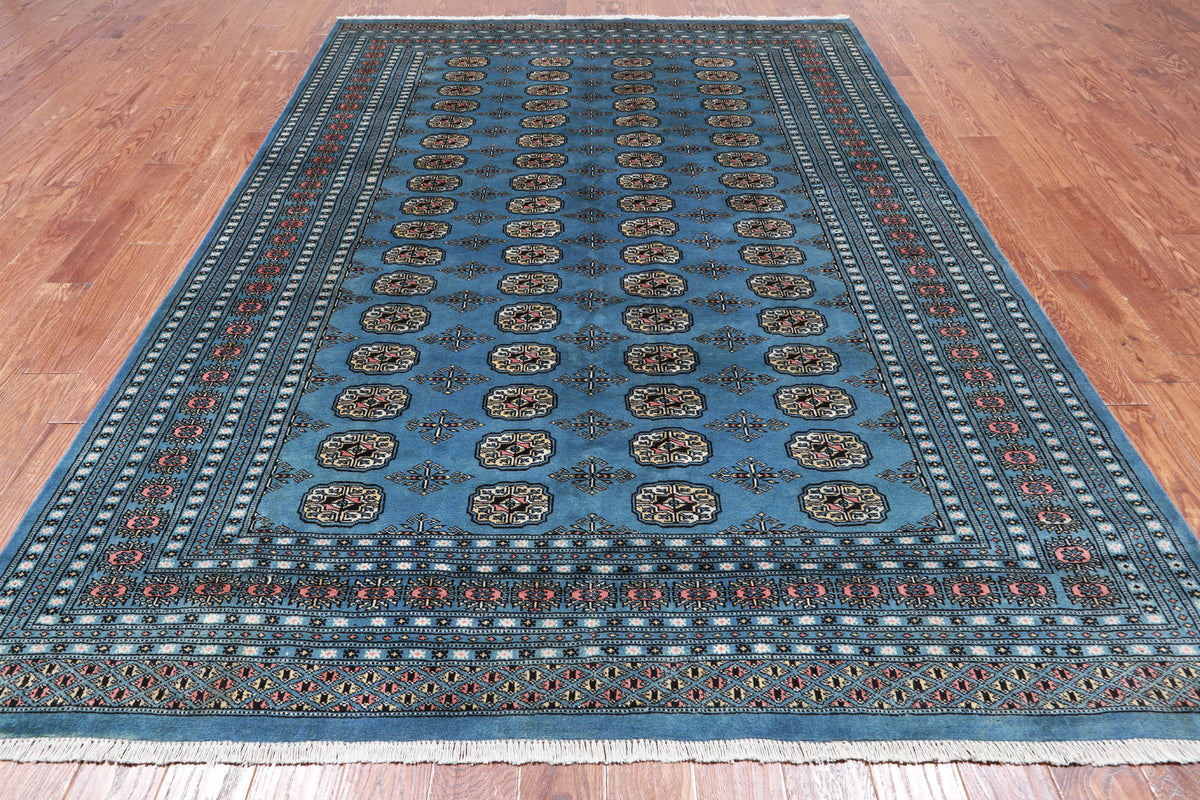 Blue Bokhara Hand Knotted Wool Rug - 6' 11" X 9' 8"