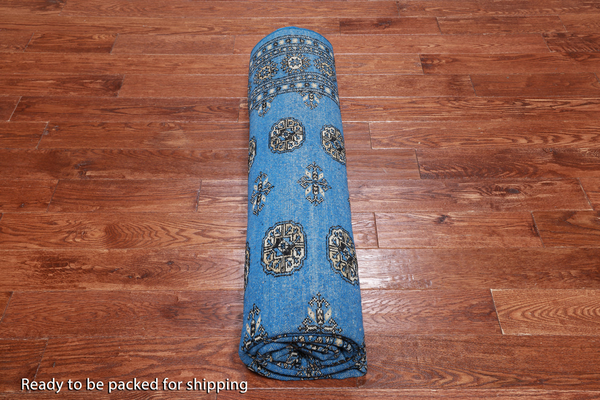 Blue Bokhara Hand-Knotted Wool Rug - 7' 2" X 9' 7"