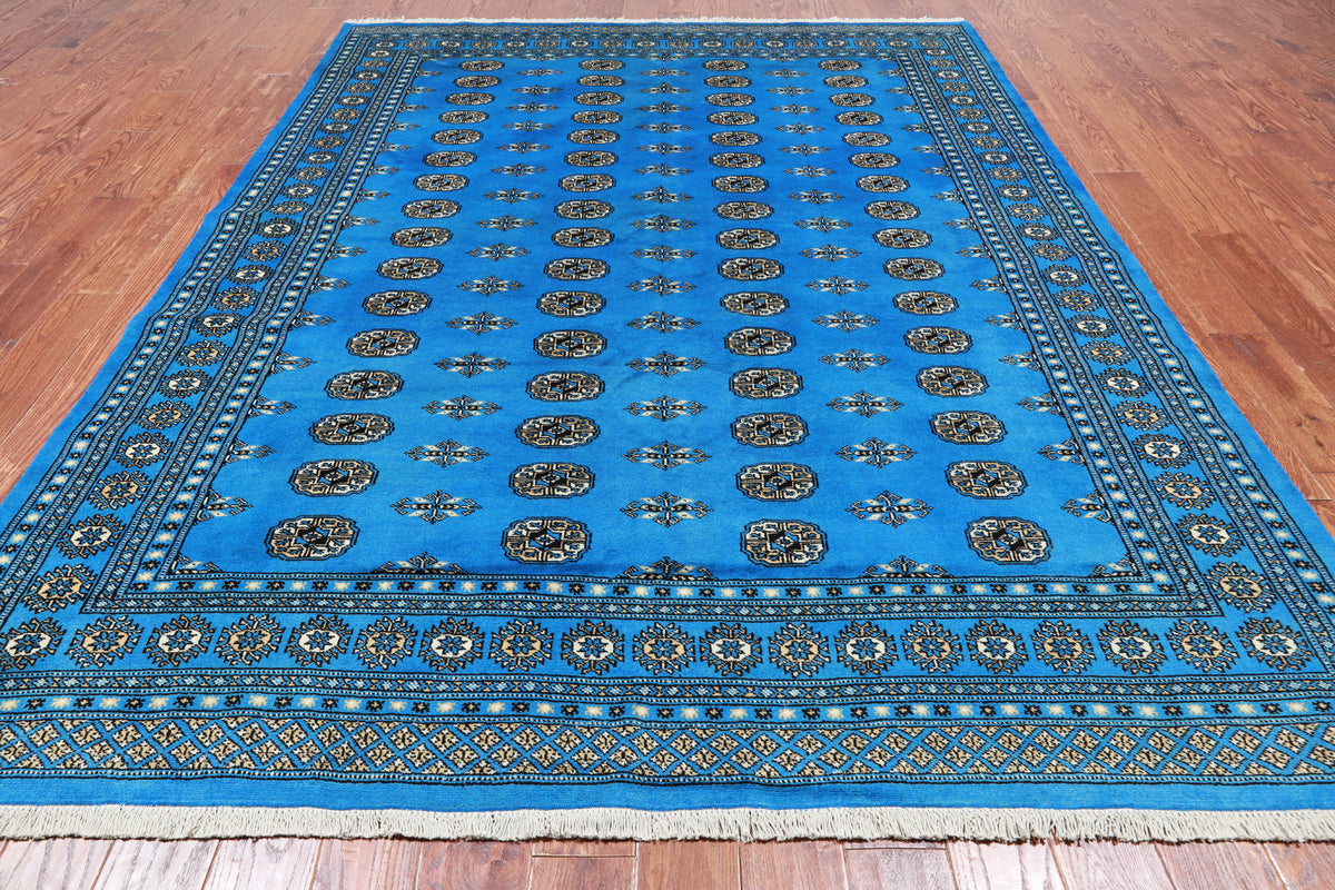 Blue Bokhara Hand-Knotted Wool Rug - 7' 2" X 9' 7"