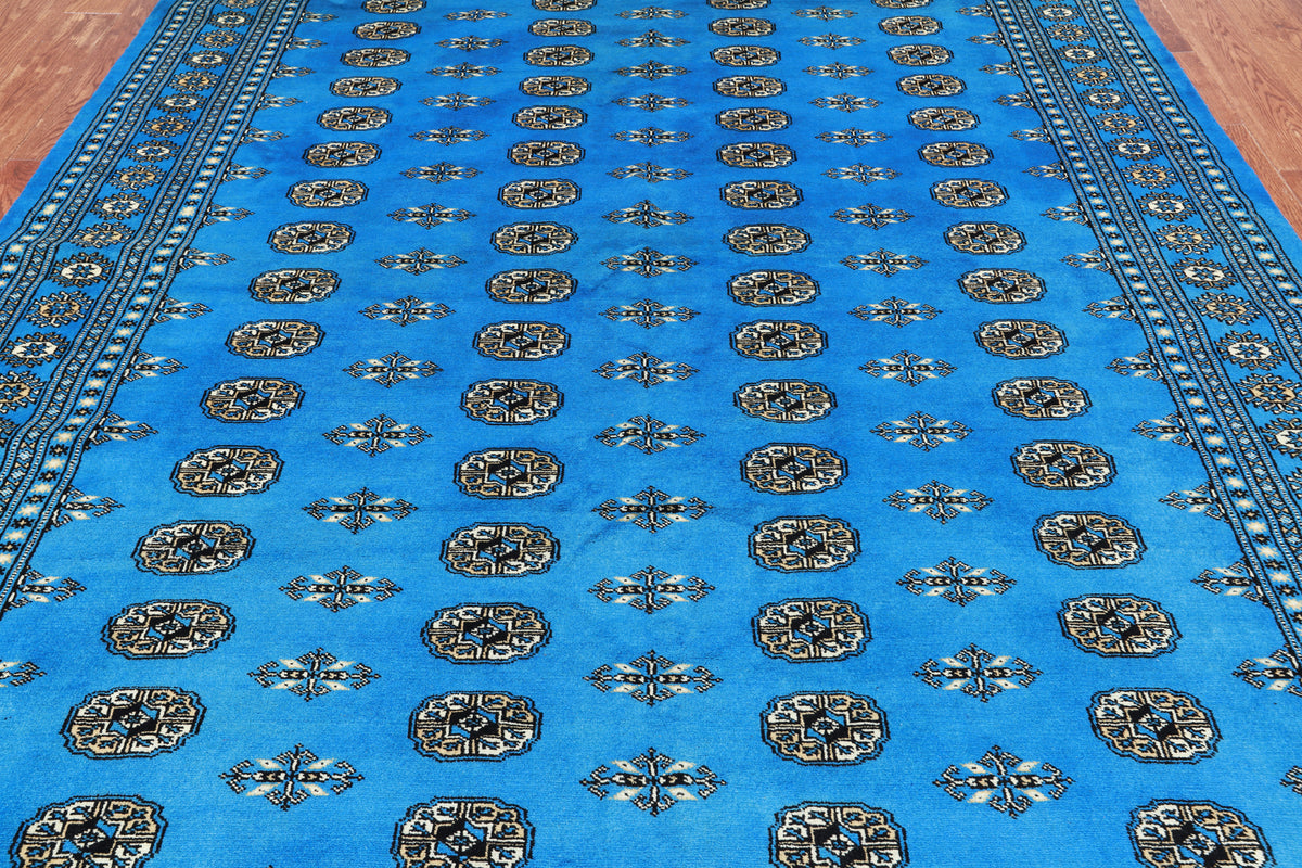 Blue Bokhara Hand-Knotted Wool Rug - 7' 2" X 9' 7"