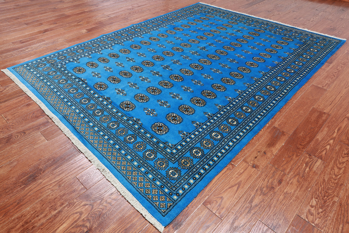 Blue Bokhara Hand-Knotted Wool Rug - 7' 2" X 9' 7"