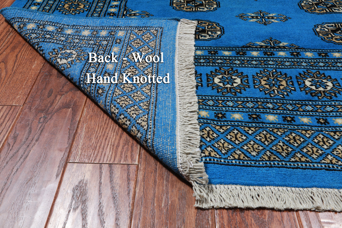 Blue Bokhara Hand-Knotted Wool Rug - 7' 2" X 9' 7"
