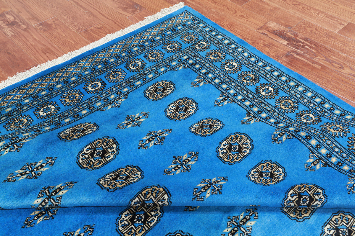 Blue Bokhara Hand-Knotted Wool Rug - 7' 2" X 9' 7"