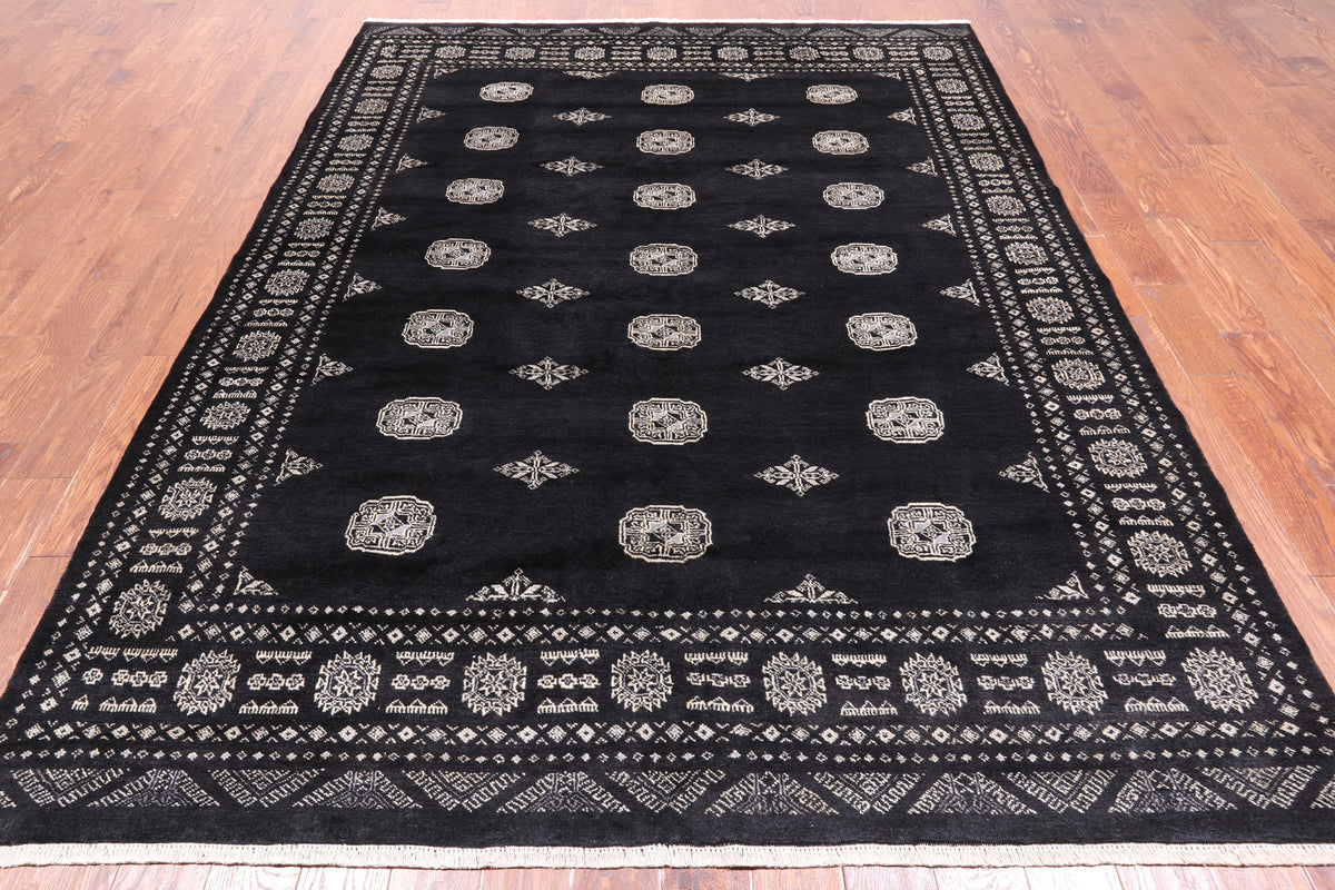 Black Bokhara Hand Knotted Wool Rug - 7' 0" X 9' 6"