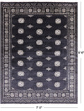 Black Bokhara Hand Knotted Wool Rug - 7' 0" X 9' 6"