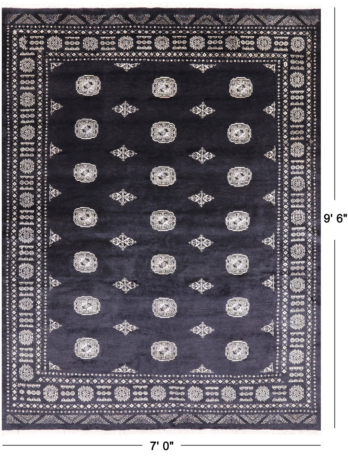 Black Bokhara Hand Knotted Wool Rug - 7' 0" X 9' 6"