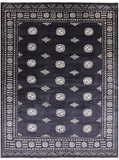 Black Bokhara Hand Knotted Wool Rug - 7' 0" X 9' 6"