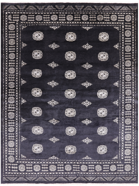 Black Bokhara Hand Knotted Wool Rug - 7' 0" X 9' 6"