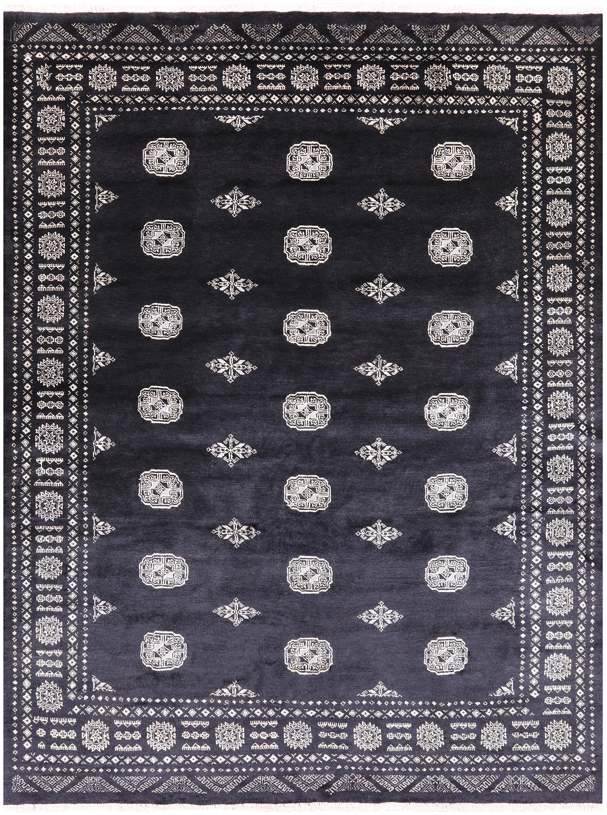Black Bokhara Hand Knotted Wool Rug - 7' 0" X 9' 6"