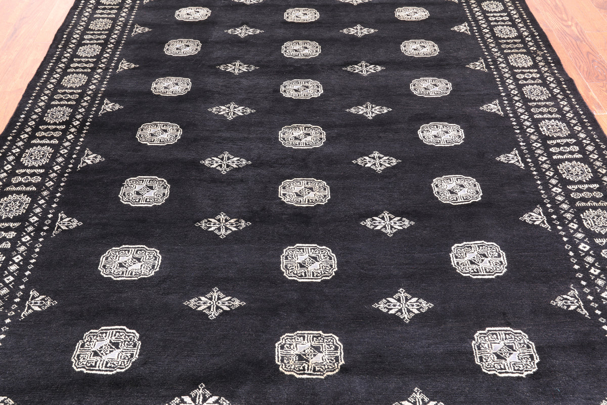 Black Bokhara Hand Knotted Wool Rug - 7' 0" X 9' 6"