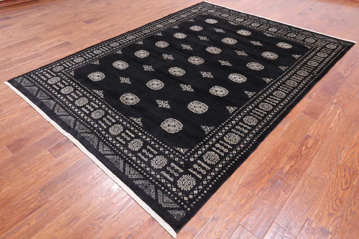 Black Bokhara Hand Knotted Wool Rug - 7' 0" X 9' 6"