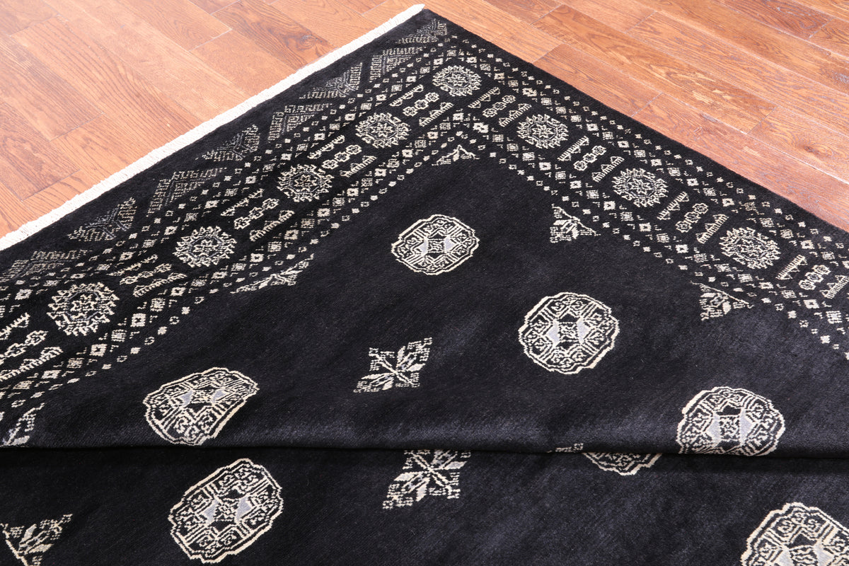 Black Bokhara Hand Knotted Wool Rug - 7' 0" X 9' 6"