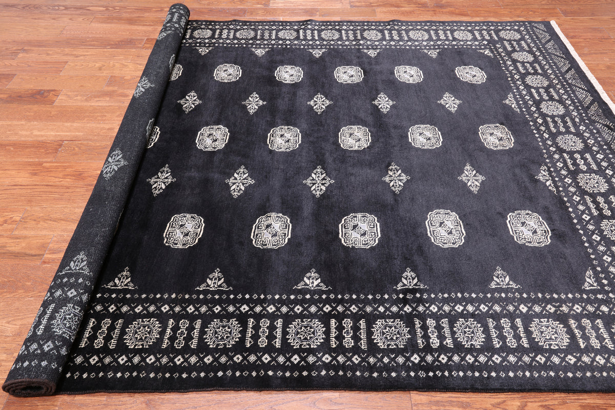Black Bokhara Hand Knotted Wool Rug - 7' 0" X 9' 6"