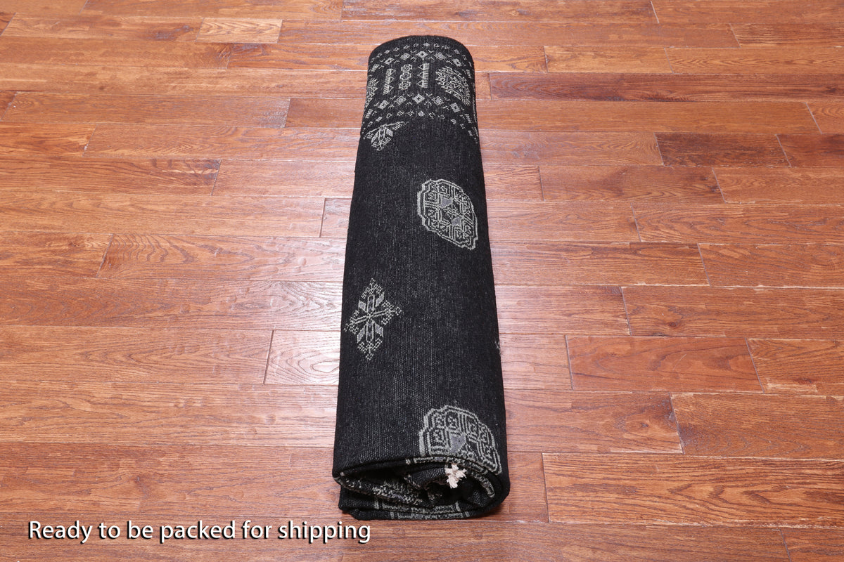 Black Bokhara Hand Knotted Wool Rug - 7' 0" X 9' 6"