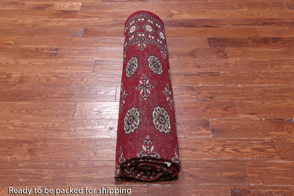 Red Bokhara Handmade Wool Rug - 7' 1" X 9' 11"