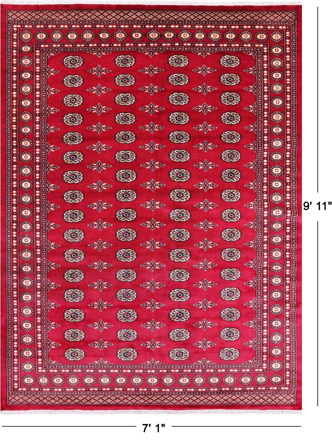 Red Bokhara Handmade Wool Rug - 7' 1" X 9' 11"