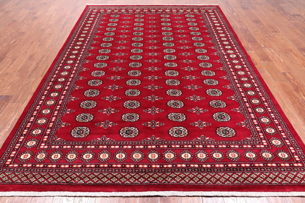Red Bokhara Handmade Wool Rug - 7' 1" X 9' 11"