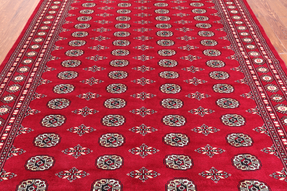 Red Bokhara Handmade Wool Rug - 7' 1" X 9' 11"