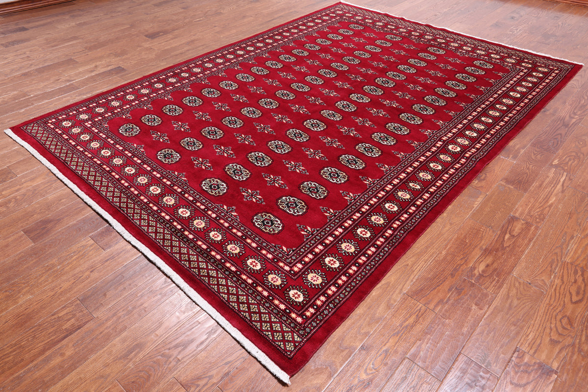 Red Bokhara Handmade Wool Rug - 7' 1" X 9' 11"