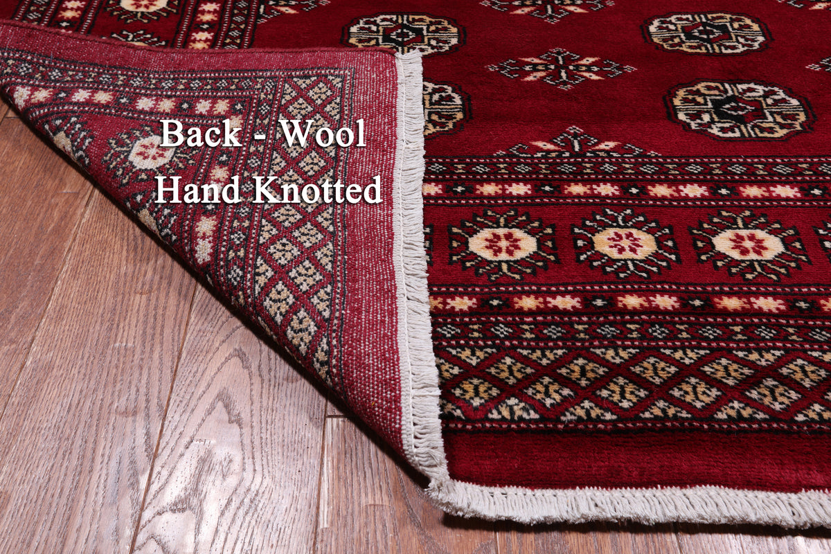 Red Bokhara Handmade Wool Rug - 7' 1" X 9' 11"