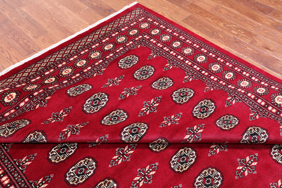 Red Bokhara Handmade Wool Rug - 7' 1" X 9' 11"