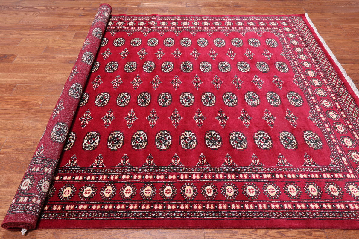 Red Bokhara Handmade Wool Rug - 7' 1" X 9' 11"