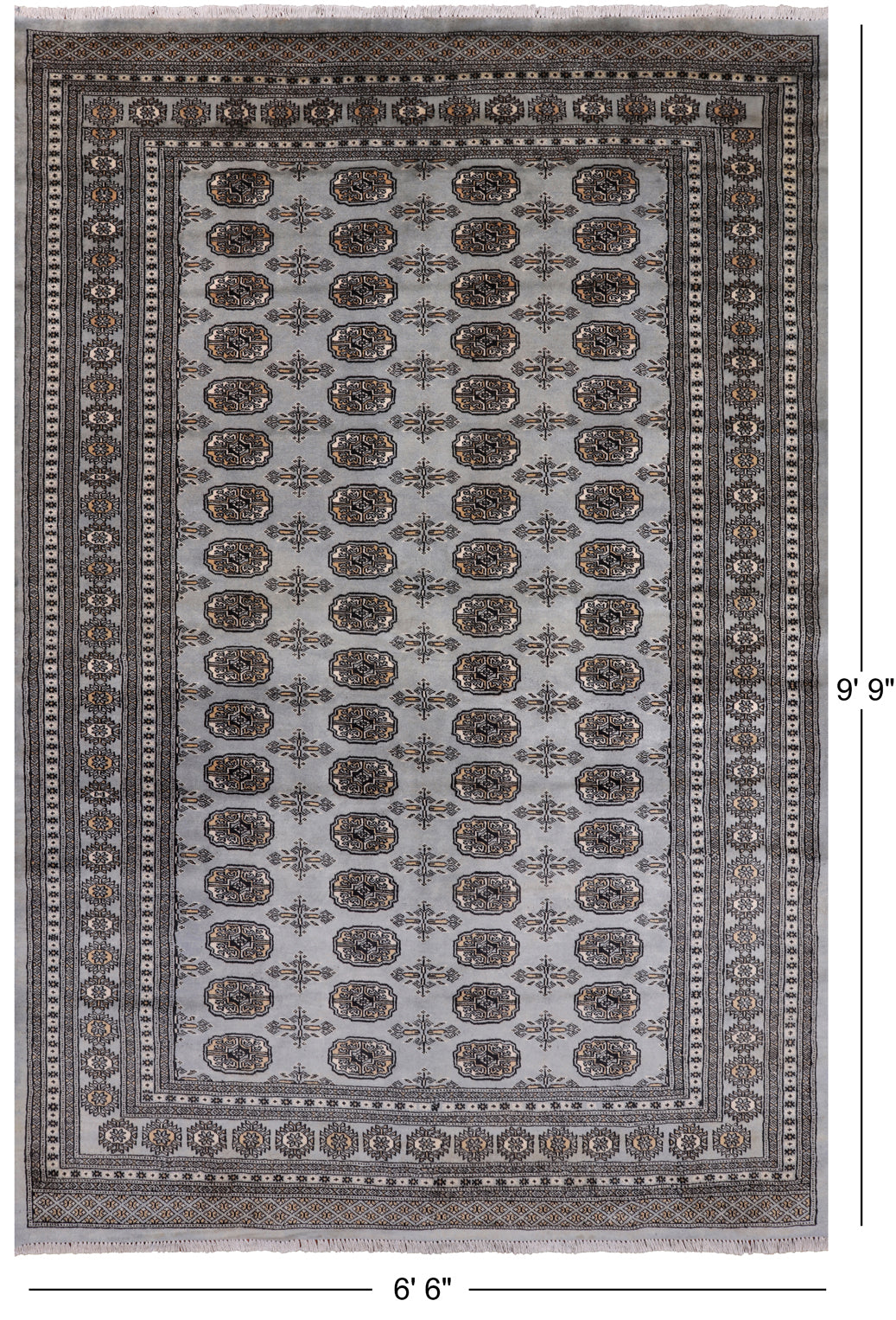 Grey Bokhara Handmade Wool Rug - 6' 6" X 9' 9"