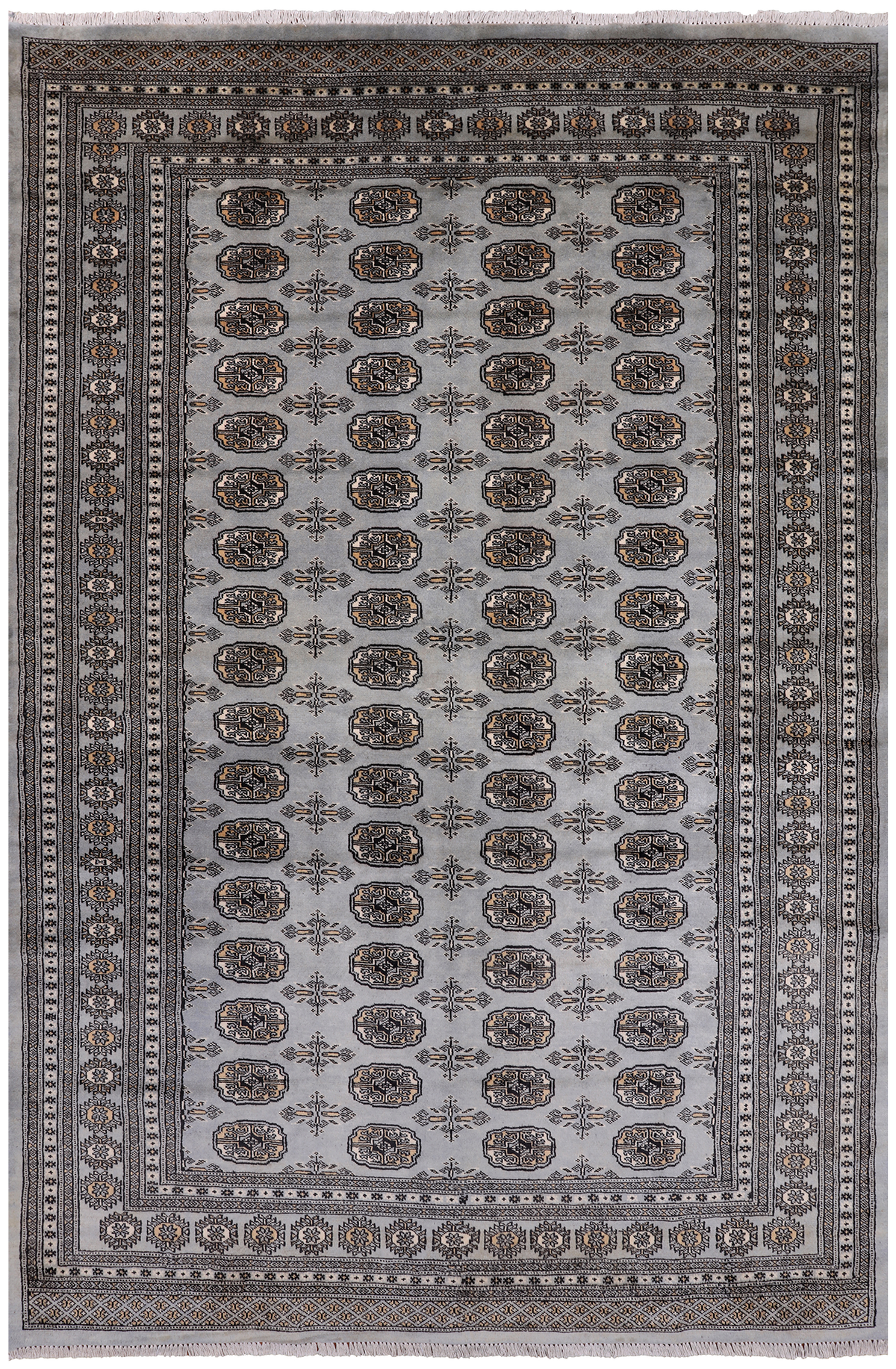 Grey Bokhara Handmade Wool Rug - 6' 6" X 9' 9"