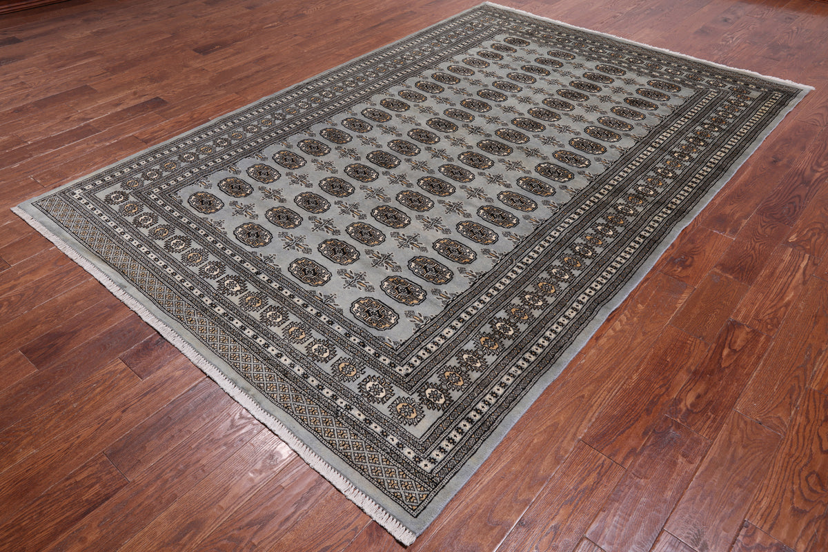 Grey Bokhara Handmade Wool Rug - 6' 6" X 9' 9"