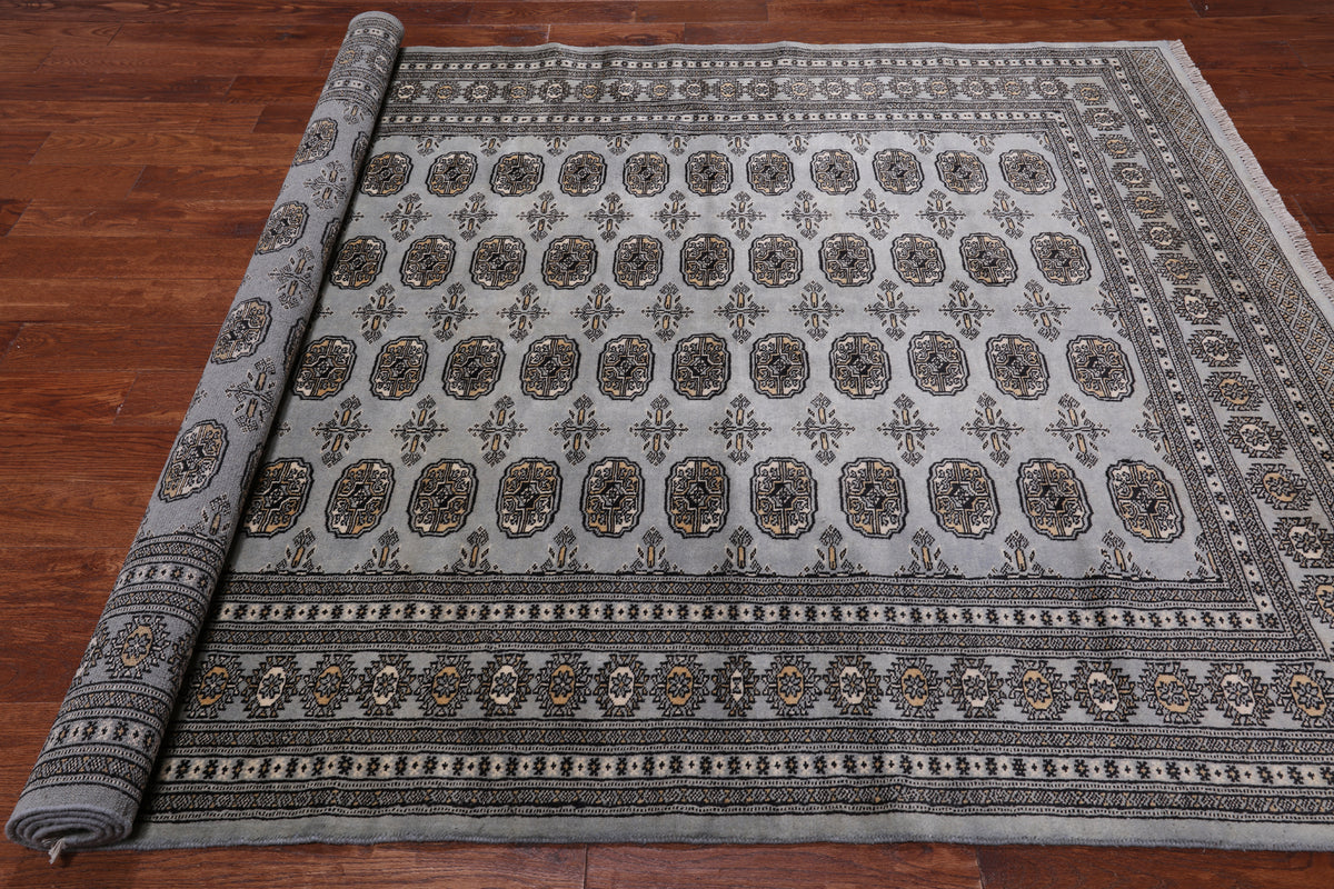 Grey Bokhara Handmade Wool Rug - 6' 6" X 9' 9"