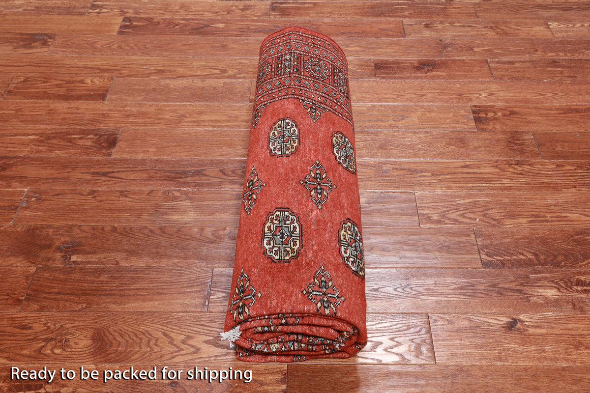 Orange Bokhara Hand Knotted Wool Rug - 6' 5" X 9' 11"