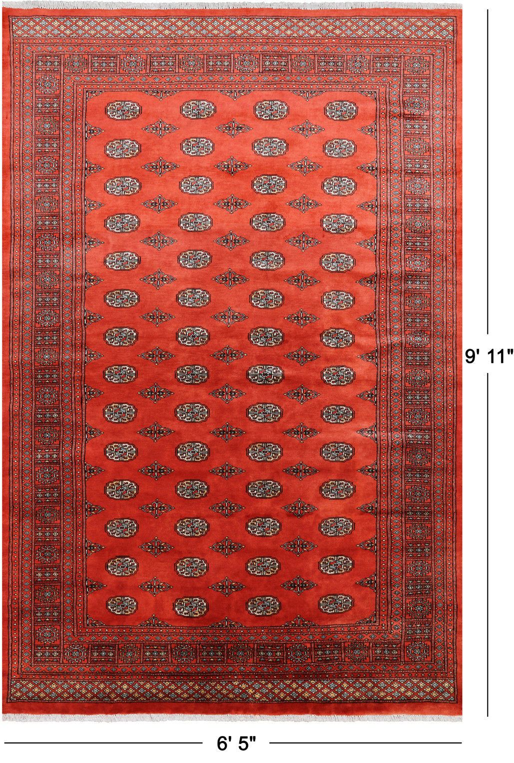 Orange Bokhara Hand Knotted Wool Rug - 6' 5" X 9' 11"