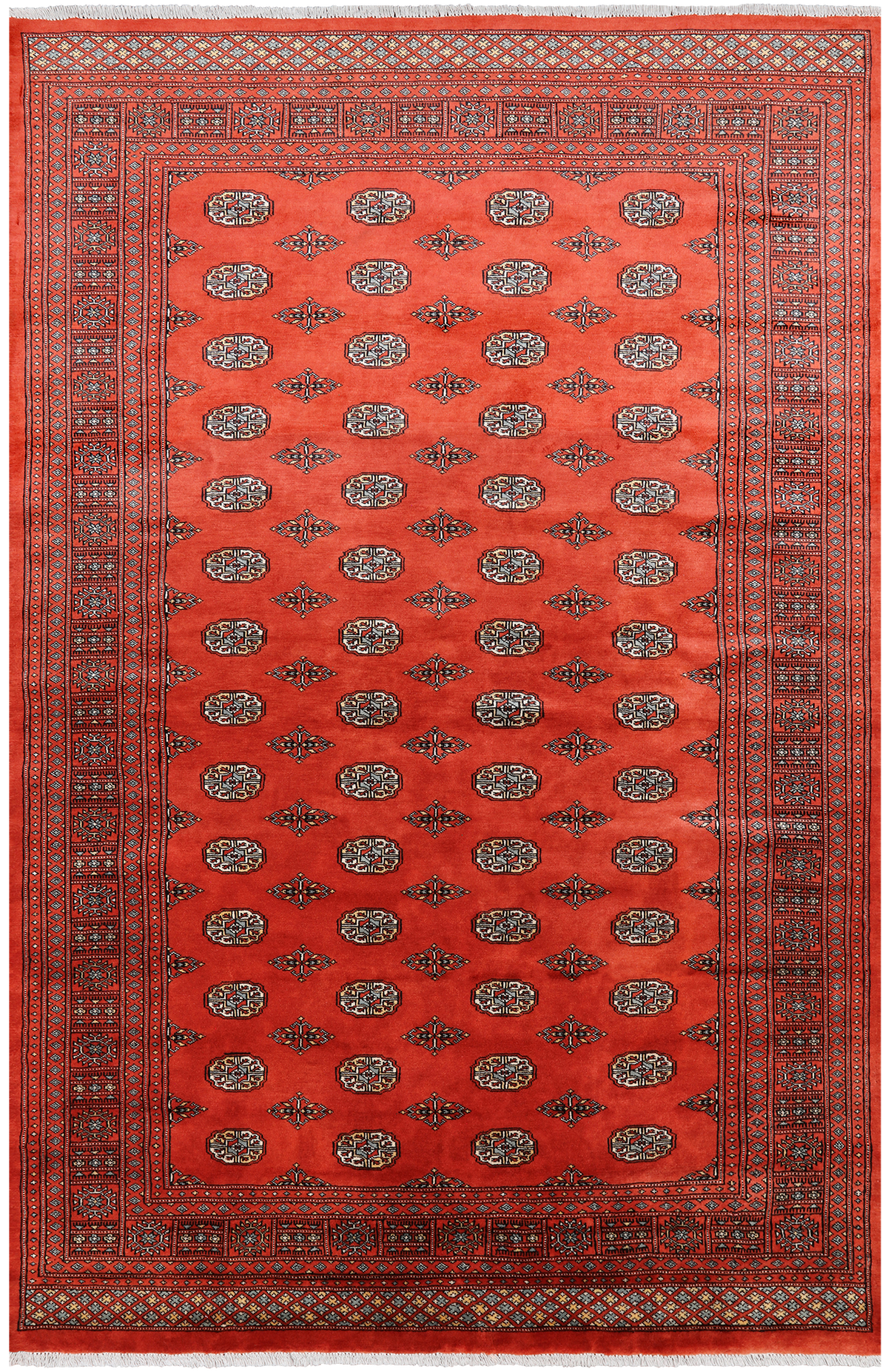 Orange Bokhara Hand Knotted Wool Rug - 6' 5" X 9' 11"