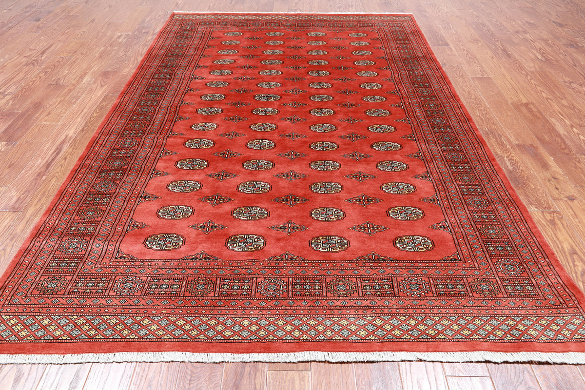 Orange Bokhara Hand Knotted Wool Rug - 6' 5" X 9' 11"