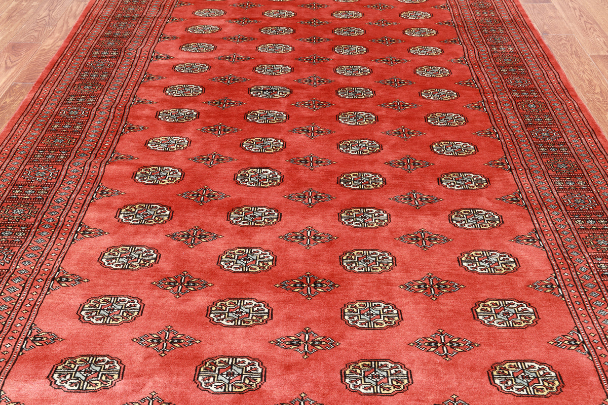 Orange Bokhara Hand Knotted Wool Rug - 6' 5" X 9' 11"