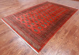 Orange Bokhara Hand Knotted Wool Rug - 6' 5" X 9' 11"