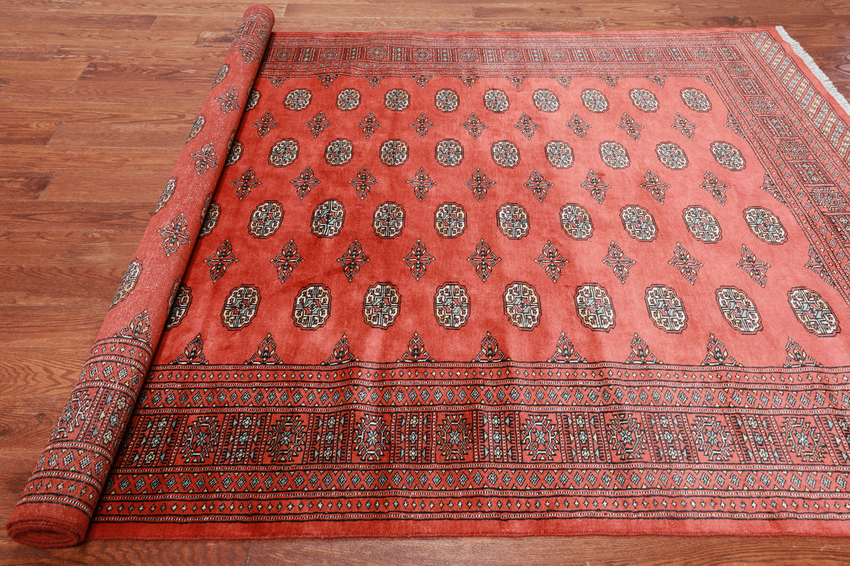 Orange Bokhara Hand Knotted Wool Rug - 6' 5" X 9' 11"