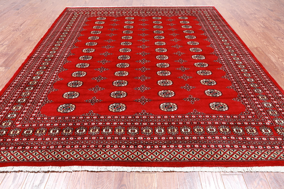 Red Bokhara Hand Knotted Wool Rug - 8' 0" X 9' 10"