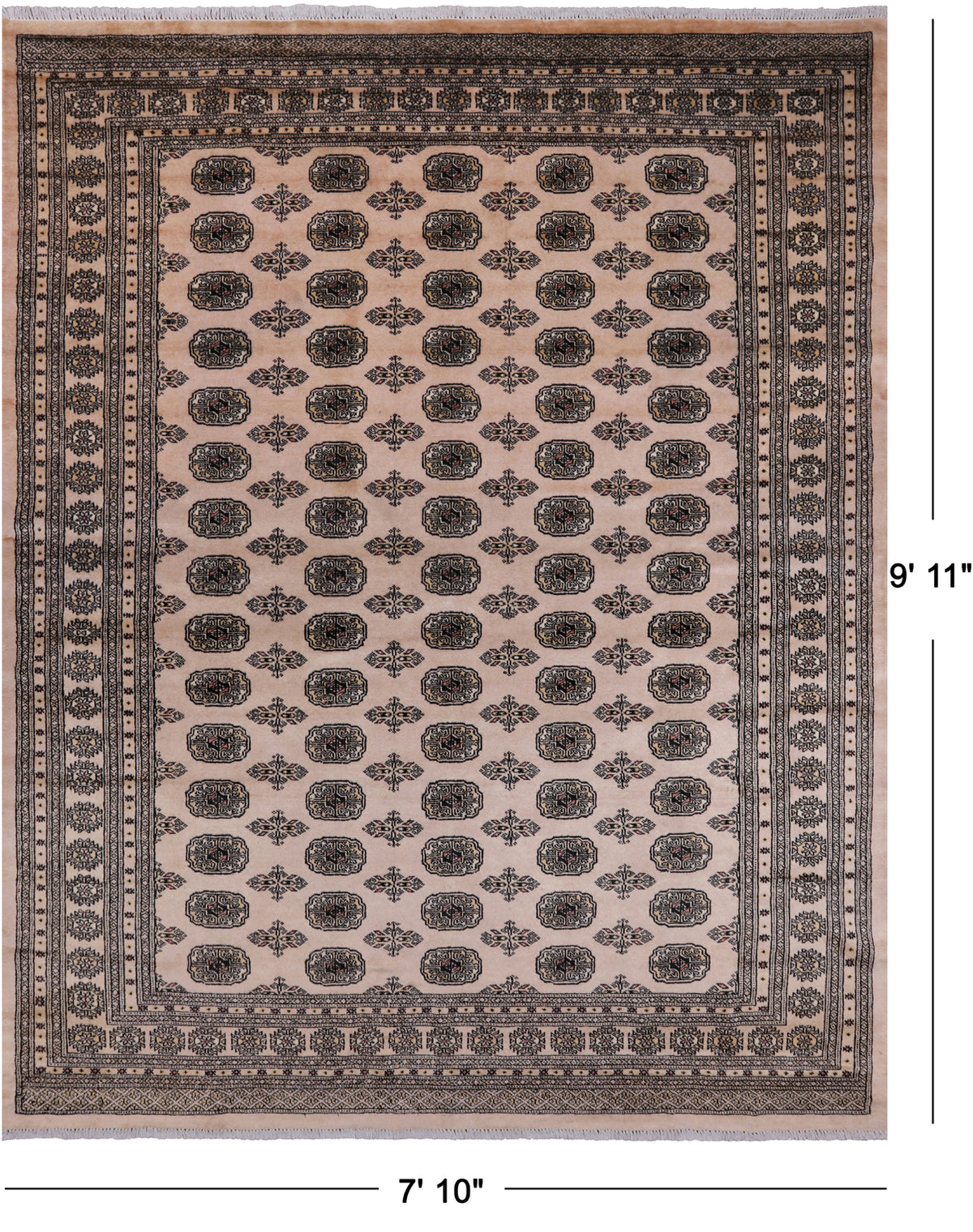 Ivory Bokhara Hand Knotted Wool Rug - 7' 10" X 9' 11"