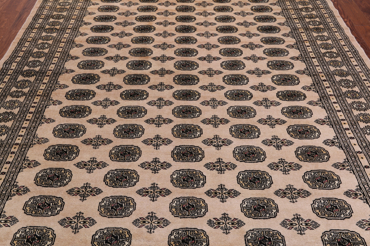 Ivory Bokhara Hand Knotted Wool Rug - 7' 10" X 9' 11"