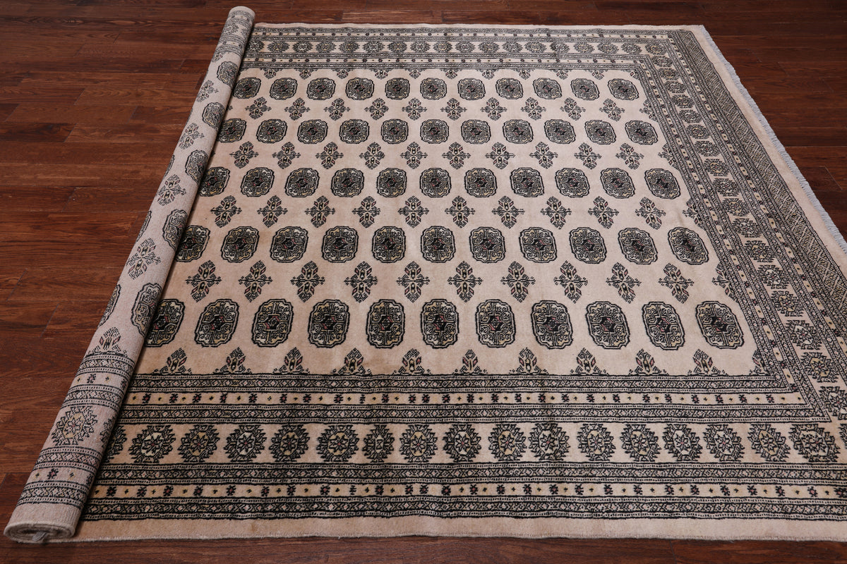 Ivory Bokhara Hand Knotted Wool Rug - 7' 10" X 9' 11"