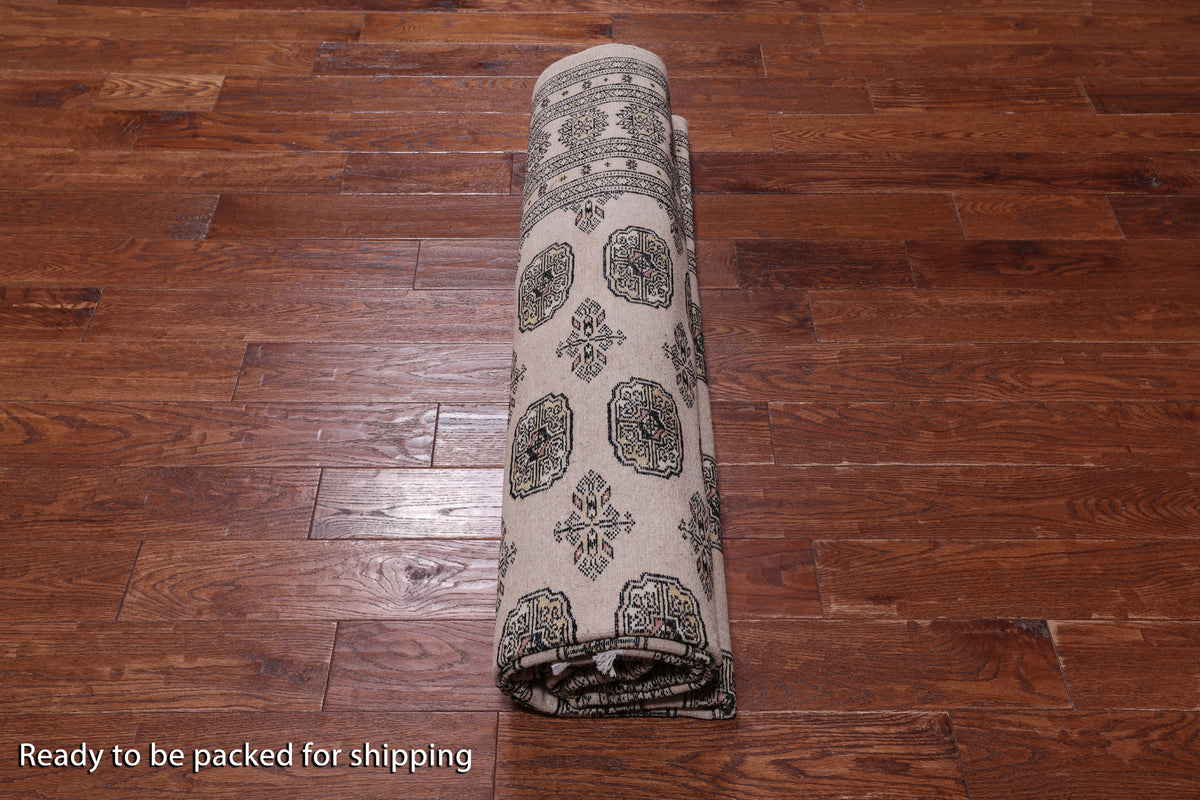 Ivory Bokhara Hand Knotted Wool Rug - 7' 10" X 9' 11"